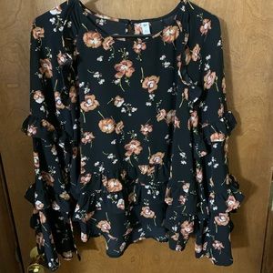 BP long flutter sleeve floral top